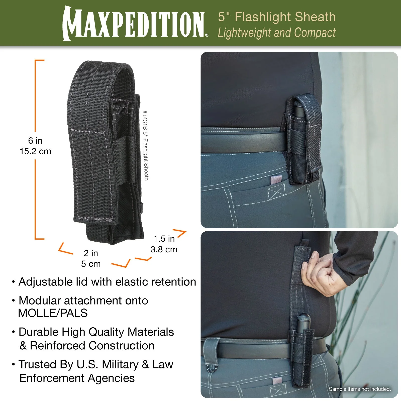 5" Flashlight Sheath  (Black) (Buy 1 Get 1 Free. Mix and Match in Multiples of 2. All Sales Final.) - Image 3